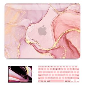 Pink Marble MacBook Case with Keyboard Cover And Screen Protector